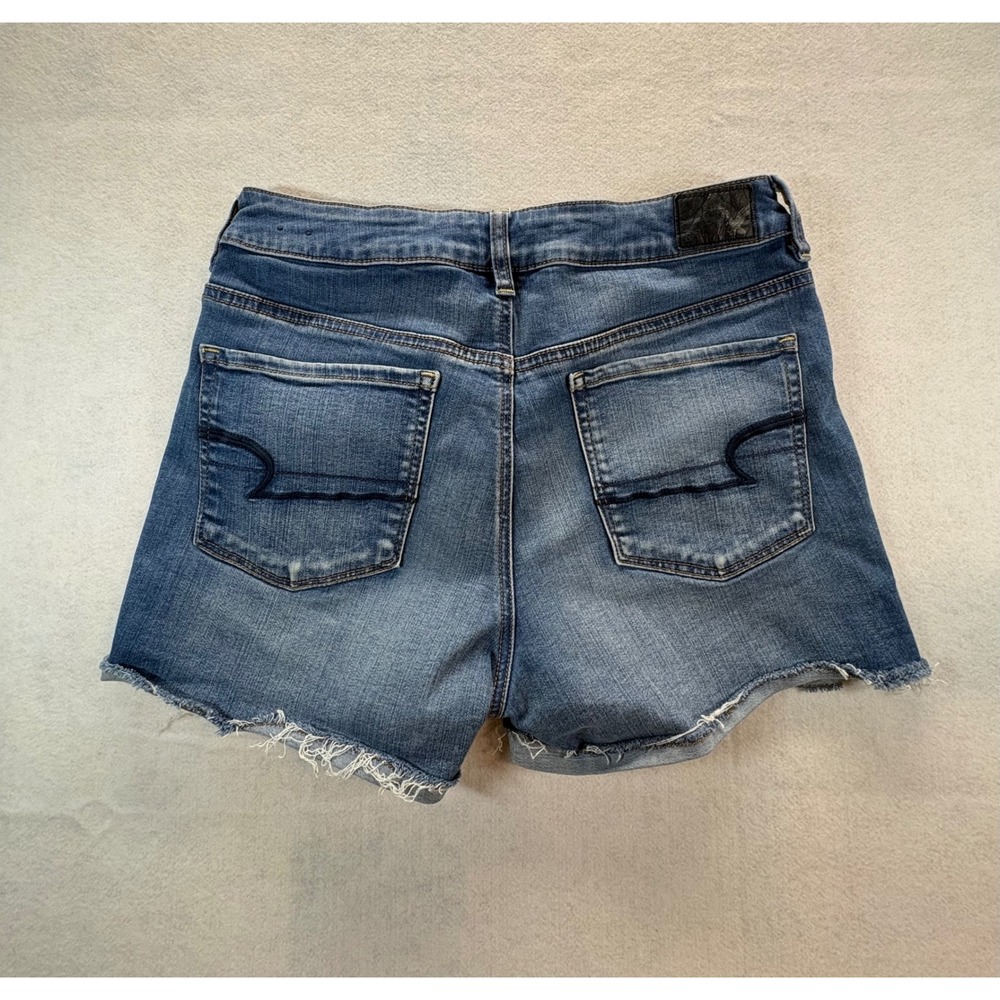 American Eagle Hi-Rise Shortie Denim Shorts Blue Raw Hem Womens Size 10 Med Wash - Picture 3 of 7